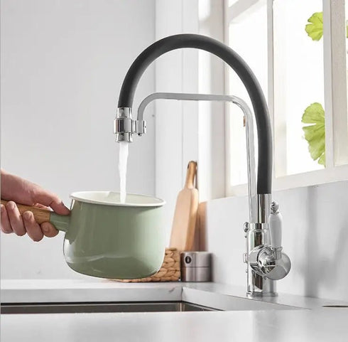 3-weg keukenkraan met 3 aansluitingen en flexibele slang voor regenwater of gefilterd drinkwater | Classic Overhead