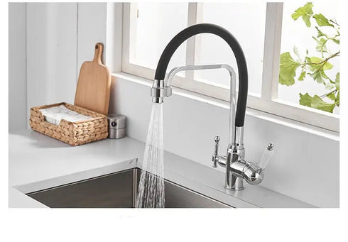 3-weg keukenkraan met 3 aansluitingen en flexibele slang voor regenwater of gefilterd drinkwater | Classic Overhead