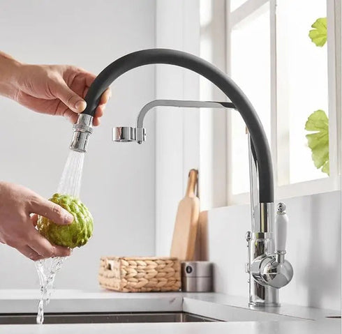 3-weg keukenkraan met 3 aansluitingen en flexibele slang voor regenwater of gefilterd drinkwater | Classic Overhead