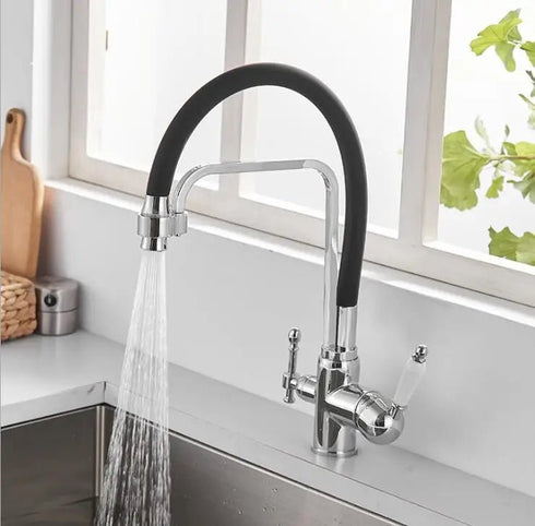 3-weg keukenkraan met 3 aansluitingen en flexibele slang voor regenwater of gefilterd drinkwater | Classic Overhead