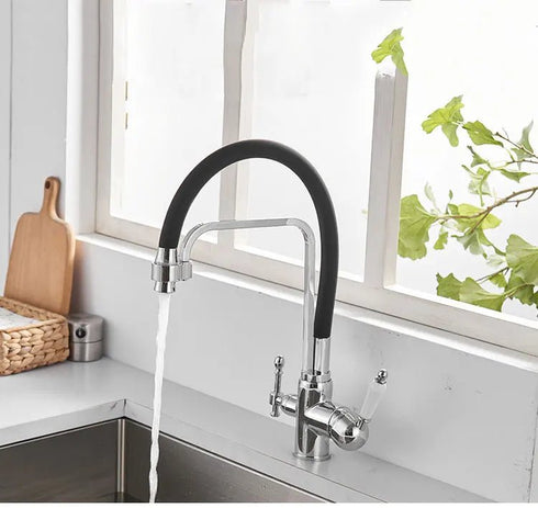 3-weg keukenkraan met 3 aansluitingen en flexibele slang voor regenwater of gefilterd drinkwater | Classic Overhead