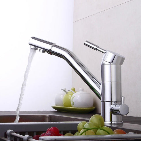 3-weg keukenkraan met 3 aansluitingen voor regenwater of gefilterd drinkwater | Chroom | Simmons