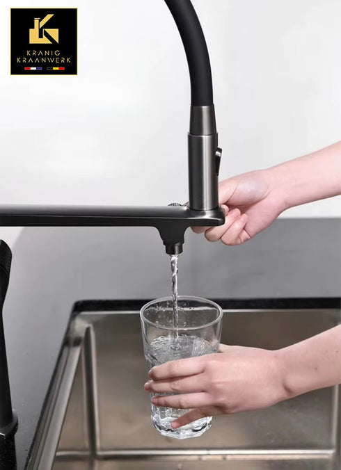 3-weg keukenkraan met 3 aansluitingen voor regenwater of gefilterd drinkwater | Primera del Monta