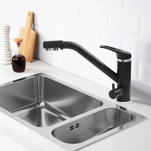 3-weg keukenkraan met 3 aansluitingen voor regenwater of gefilterd drinkwater | Zwart | Simmons