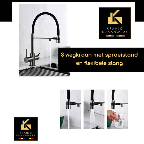 Hoge spoelkraan | 3 weg kraan | Horeca kraan | Spoelkeuken stijl | Multi Mirage