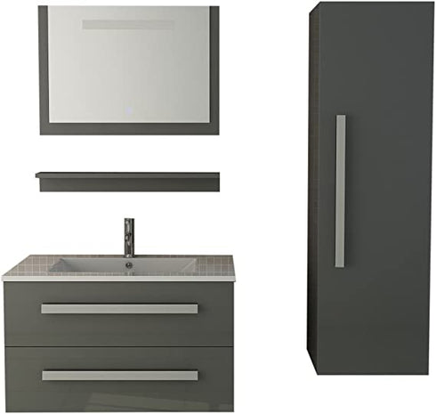 Badkamer set met spiegel en plank | ST. MORITZ | Grijs