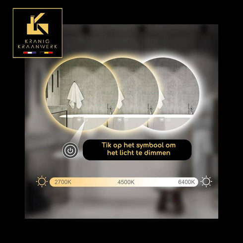 Spiegel rond 60 cm frameloos, rondom led verlichting en anti condens