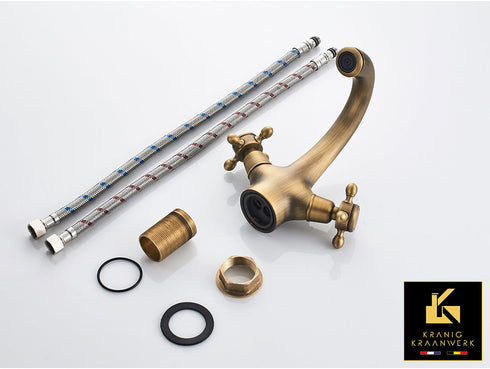 Industrieel en Landelijk | Badkamer en of keukenkraan | Cedrica | Goud Zwart Chroom RVS