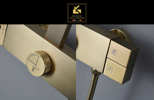 Douchekraan | opbouw doucheset | met display en vaste stang | Hoekige stijl | Birthe