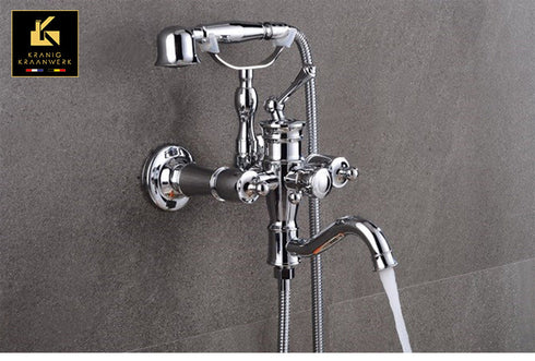 Ligbadkraan met handdouche | Op de wand montage | Van de Laer | Chroom en Zwart