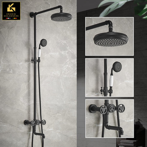 Douchekraan Landelijk stijl én industrieel | opbouw doucheset | Marta-Lies | Zwart of Goud met witte accenten