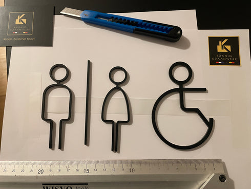 Toilet aanduidingsbordjes | Complete set WC tekens | 3d | Zwart | Gestileerd | Minimalistisch