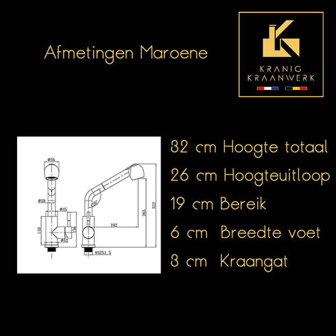 Keuken en/of Salonkraan | Wastafel of Keukenkraan met douchekopje | Uittrekbare slang | In hoogte verstelbaar | Maroene