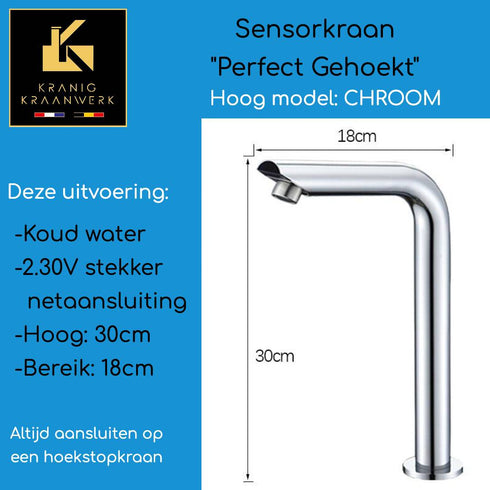 Horeca Sensorkraan | Touchless | Perfect gehoekt | Toiletruimte