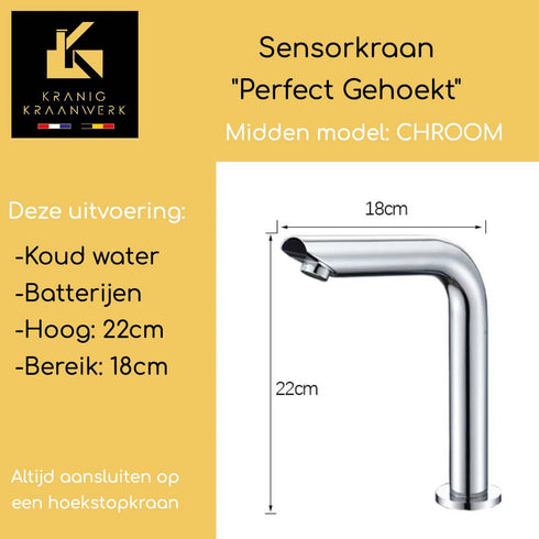 Horeca Sensorkraan | Touchless | Perfect gehoekt | Toiletruimte