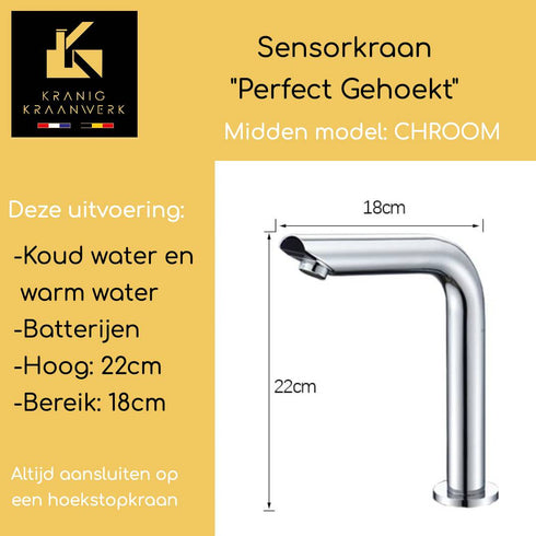 Horeca Sensorkraan | Touchless | Perfect gehoekt | Toiletruimte