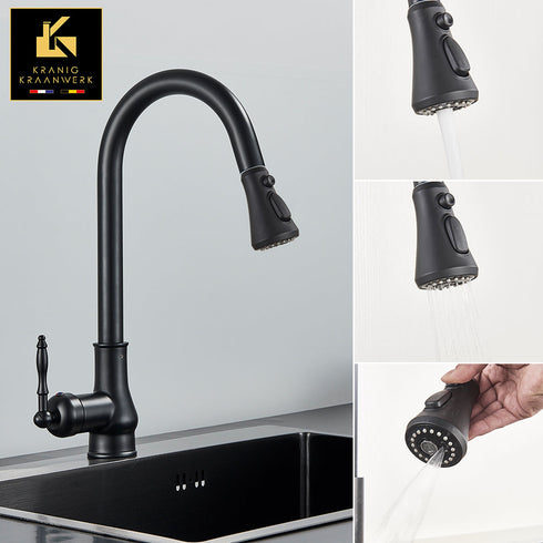 Landelijk én Industrieel | Mengkraan | Uittrek slang | Veronica | Oud Goud en Zwart