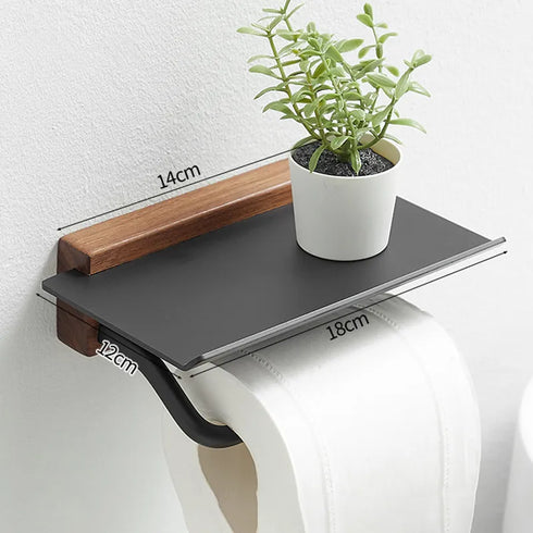 A high end design | Toiletrolhouder met telefoon vlak | Met houten rand in de afwerking