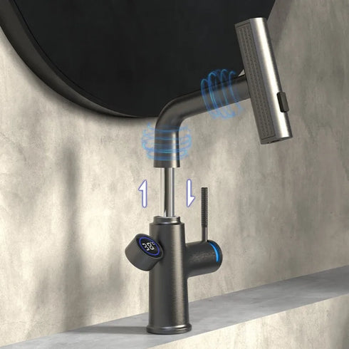 Kapperskraan | Salonkraan | Wastafelkraan met temperatuur display | Uittrekbare slang | In hoogte verstelbaar | Lianne