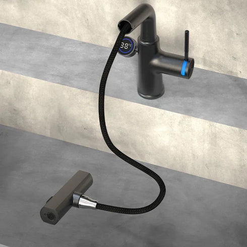 Kapperskraan | Salonkraan | Wastafelkraan met temperatuur display | Uittrekbare slang | In hoogte verstelbaar | Lianne