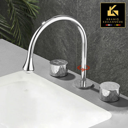 Opbouw wastafelkraan met grote bedieningsknoppen | De Gebogen druppel | Montage op het meubel | Wastafelkraan