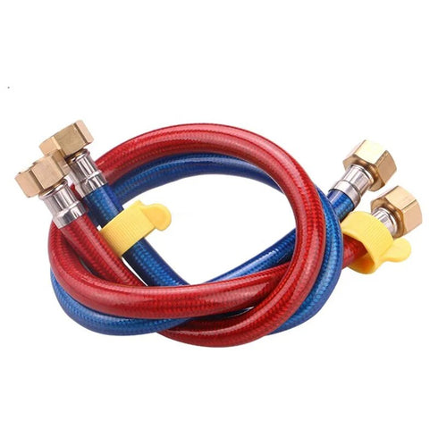 Tot wel 2 meter! | Koppelleidingen water aanvoerleidingen | Flexibel met kunststof | Rood Blauw | G1/2 | set van 2