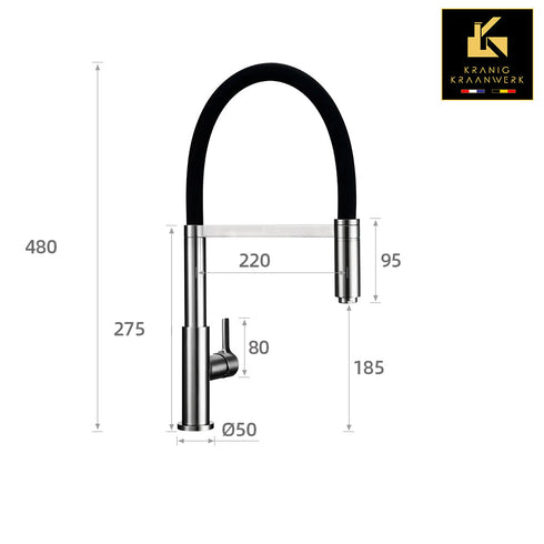 High-end Design Keukenkraan | Keuken mengkraan met flexibele slang en sproeikop | Murcia della