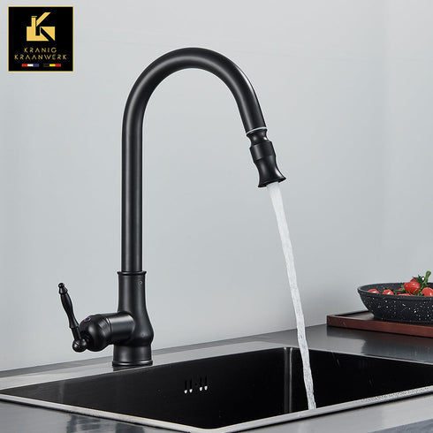 Landelijk én Industrieel | Mengkraan | Uittrek slang | Veronica | Oud Goud en Zwart