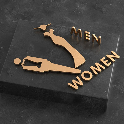 Toilet aanduidingsbordjes | Daar is de WC tekens | Goud - Zilver - Zwart | Minimalistisch