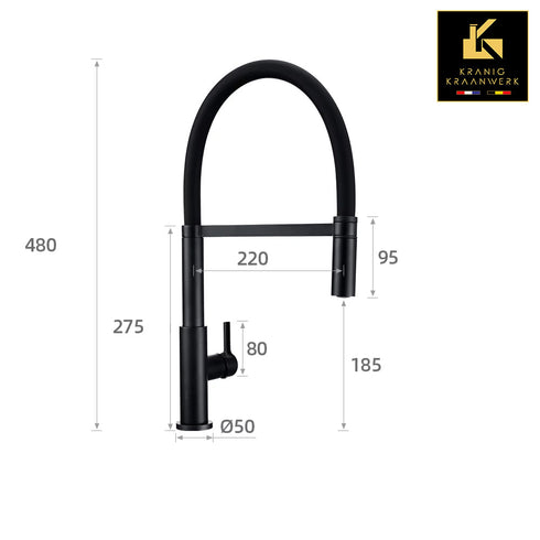High-end Design Keukenkraan | Keuken mengkraan met flexibele slang en sproeikop | Murcia della