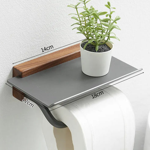 A high end design | Toiletrolhouder met telefoon vlak | Met houten rand in de afwerking