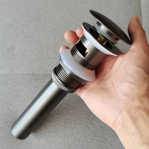 Gun metal | Luxe Sifon met matchende pop-up afvoerplug | Gun metal Grijs