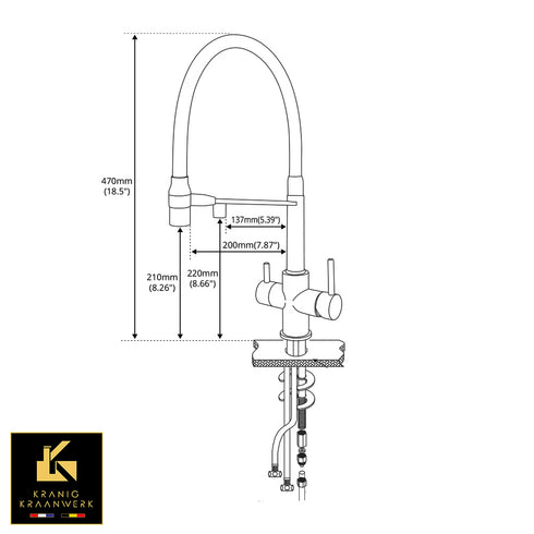 3-weg keukenkraan voor regenwater of gefilterd drinkwater | La Montana