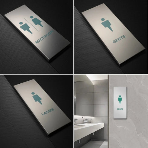 Toilet aanduidingsbordjes | Metaal met groen | Minimalistisch geborsteld staal