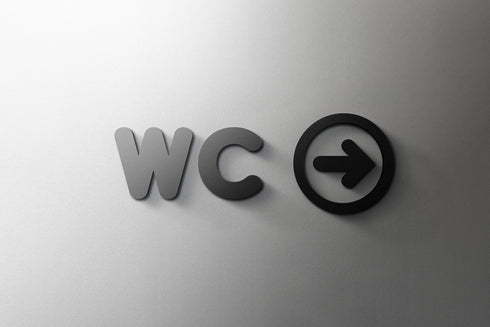 Toilet aanduidingsbordjes | Daar is de WC tekens | 3d | Zwart | Gestileerd | Minimalistisch
