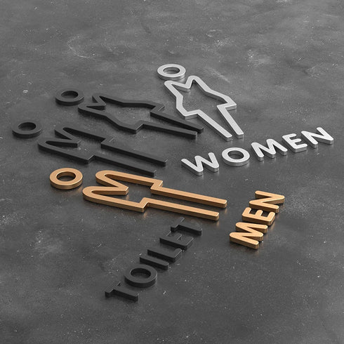 Toilet aanduidingsbordjes | Daar is de WC tekens | Goud - Zilver - Zwart | Minimalistisch