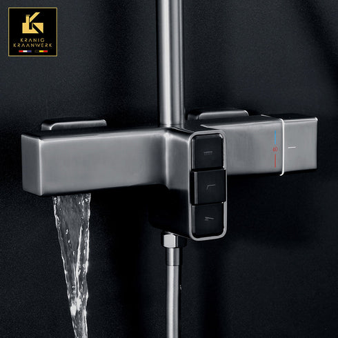 Douchekraan | opbouw doucheset | met display en vaste stang | Hoekige stijl | Biranda