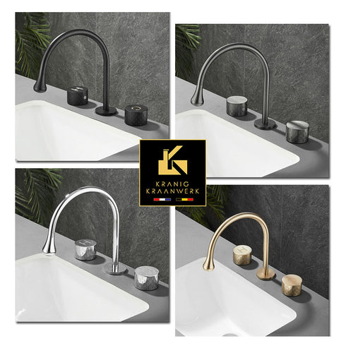 Opbouw wastafelkraan met grote bedieningsknoppen | De Gebogen druppel | Montage op het meubel | Wastafelkraan