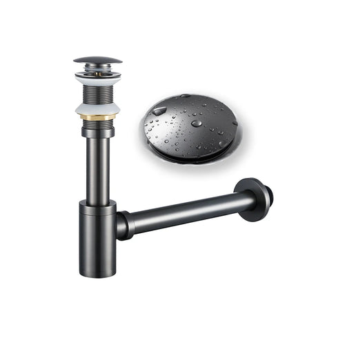 Gun metal | Luxe Sifon met matchende pop-up afvoerplug | Gun metal Grijs