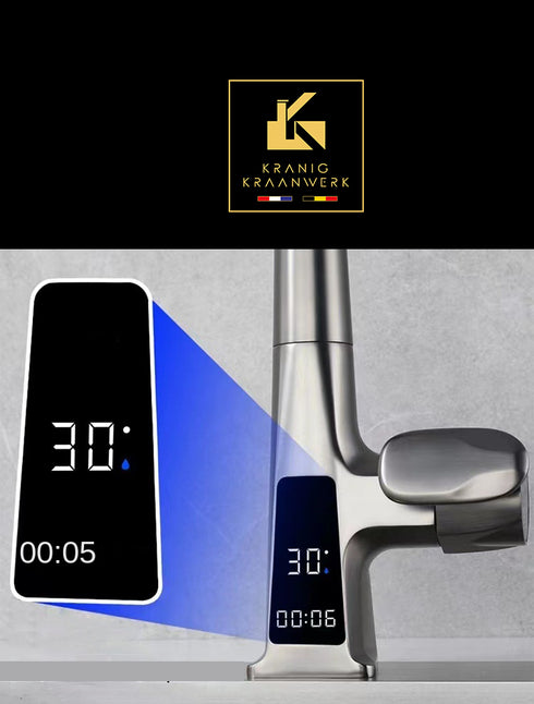 Kantelende sproeikraan | Keukenkraan met temperatuur display | Uittrekbare slang | More Myrjan