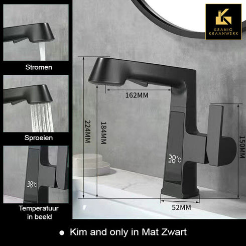 Handige kraan voor badkamer of voor in een salon | Kapperskraan | Temperatuur weergave | Uittrekbare slang | Uitschuifbaar | The Kim and only