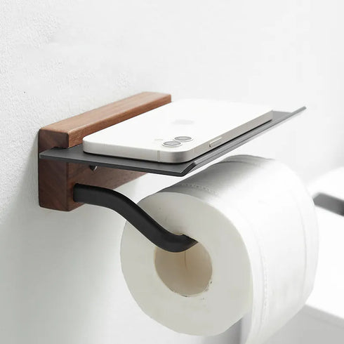 A high end design | Toiletrolhouder met telefoon vlak | Met houten rand in de afwerking