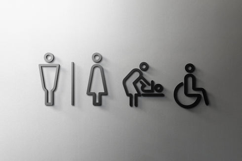 Toilet aanduidingsbordjes | Complete set WC tekens | 3d | Zwart | Gestileerd | Minimalistisch