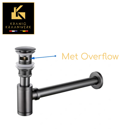 Gun metal | Luxe Sifon met matchende pop-up afvoerplug | Gun metal Grijs