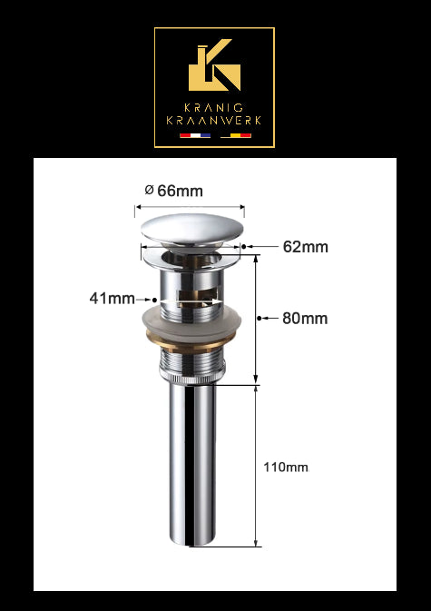 Pop- up | Afvoerplug Gunmetal | MET en Zonder overflow | Installatiebenodigdheden