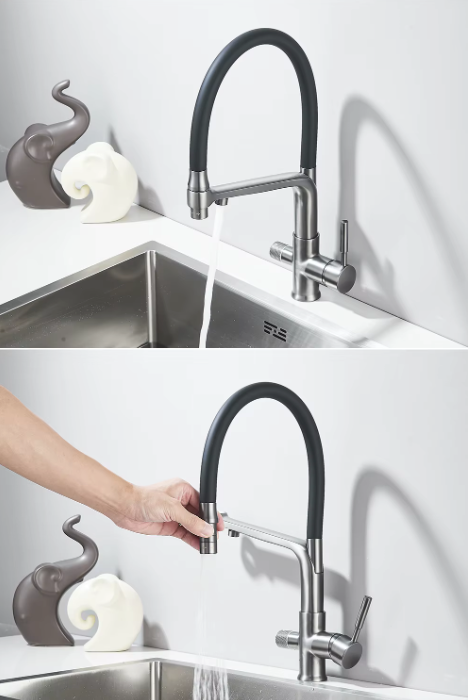 Flexibele 3-weg keukenkraan voor regenwater of gefilterd drinkwater | The Overheaded