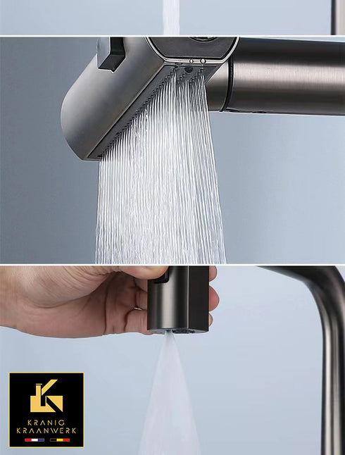 Kantelende sproeikraan | Keukenkraan met temperatuur display | Uittrekbare slang | More Myrjan