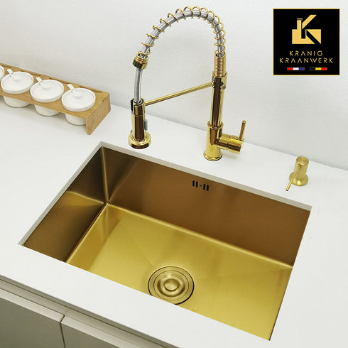 Keuken Wasbak | Goud RVS | Hoogwaardige afwerking compleet met afvoer