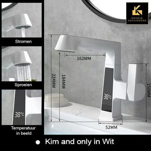 Handige kraan voor badkamer of voor in een salon | Kapperskraan | Temperatuur weergave | Uittrekbare slang | Uitschuifbaar | The Kim and only