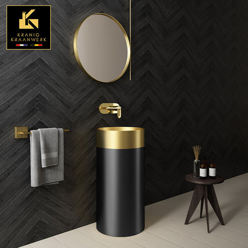 Waszuil | Staande wasbak | Vrijstaande fontein | De verzuiling | Zwart en Goud of Rose Gold